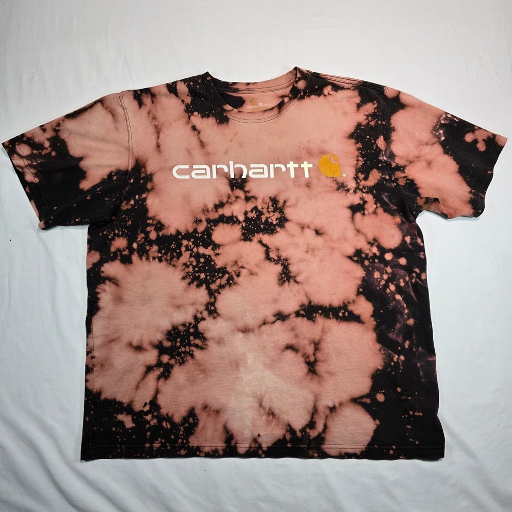 Carhartt Mens XL Custom Bleach Tie Dye Graphic Logo T-Shirt Black Pink K195 BLK